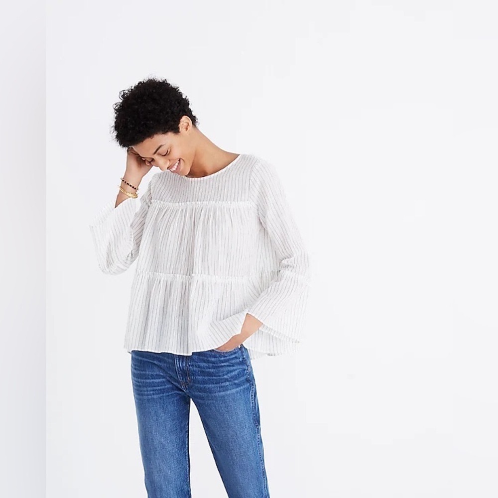Madewell Tiered Top in Haysboro Stripe COLOR White Wash